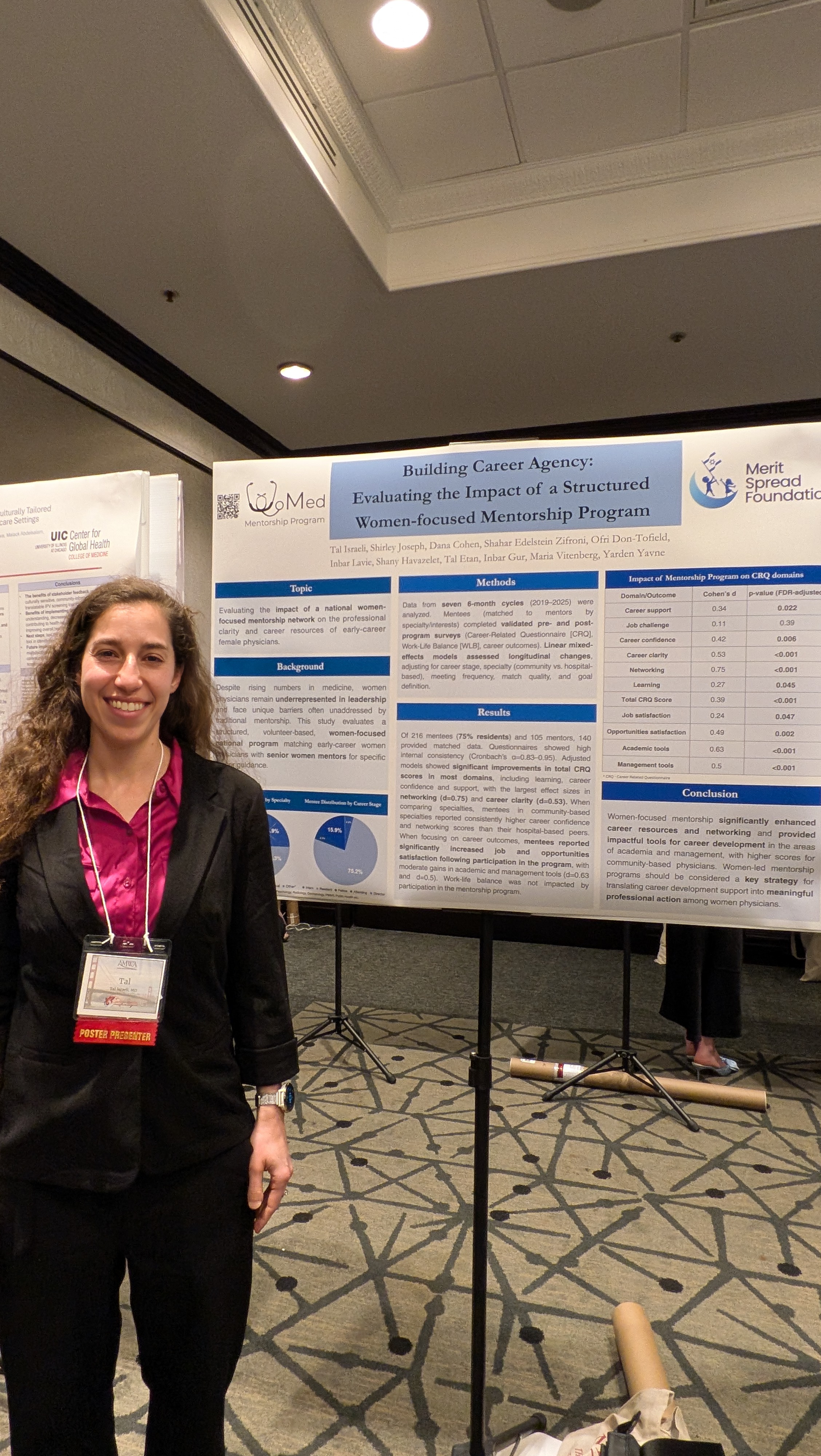 Presenting research poster at a medical conference